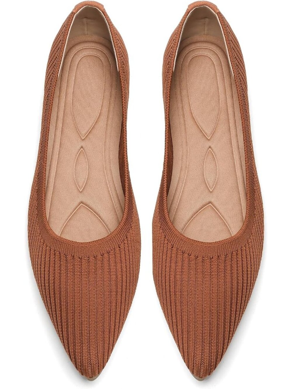 Women's Brown Comfortable Pointed Toe Knit Foldable Slip On Ballet Flat Shoes